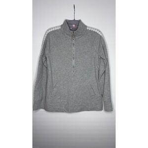 Lilly Pulitzer Gray Pullover Quarter Zip Sweatshirt Lace Trim Small‎